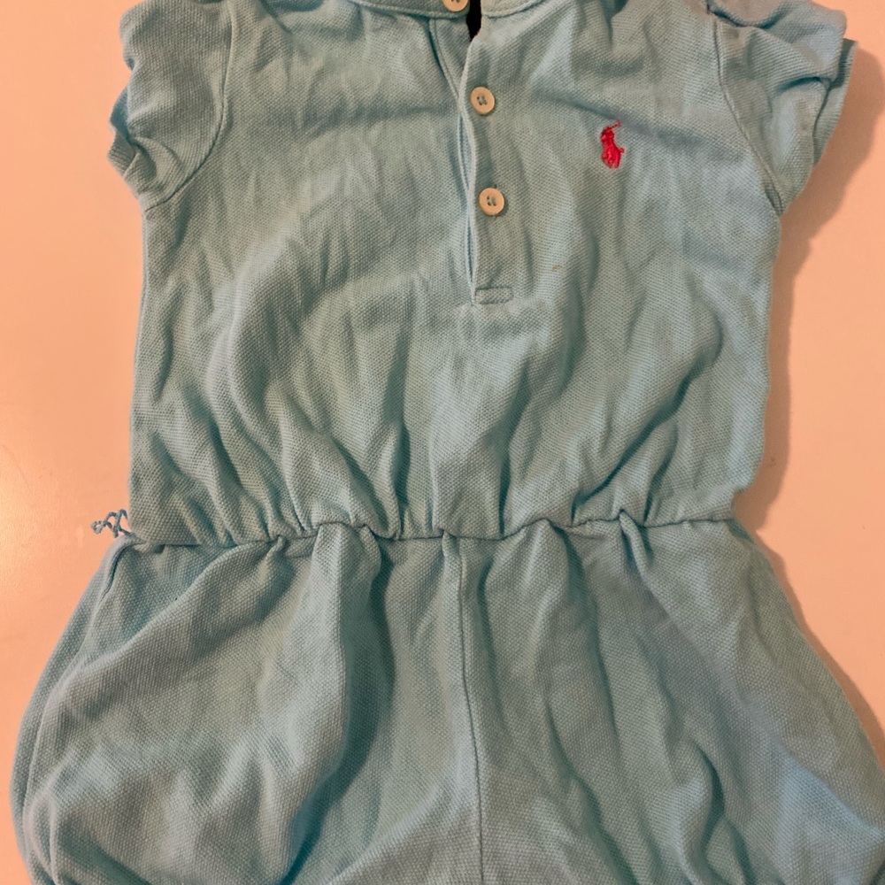 Light Blue Polo Jumper with Pink Logo